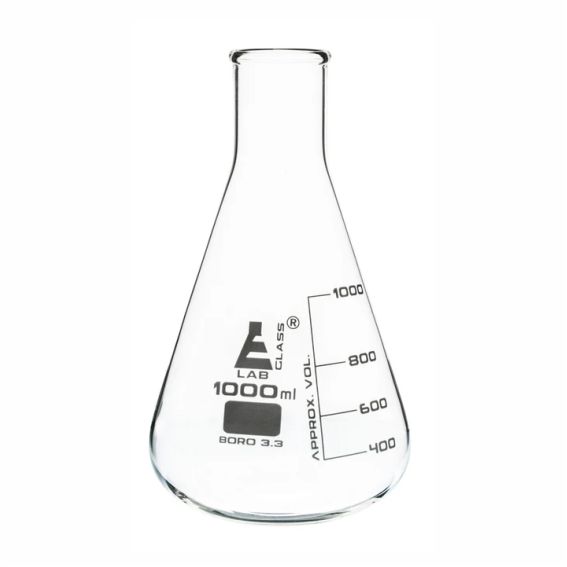 Matraz Erlenmeyer de vidrio de borosilicato , 1000 ml.
CH0424H
