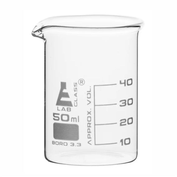 Vaso de precipitado (Beaker) de vidrio de borosilicato, 50 ml.
Código CH0126D.